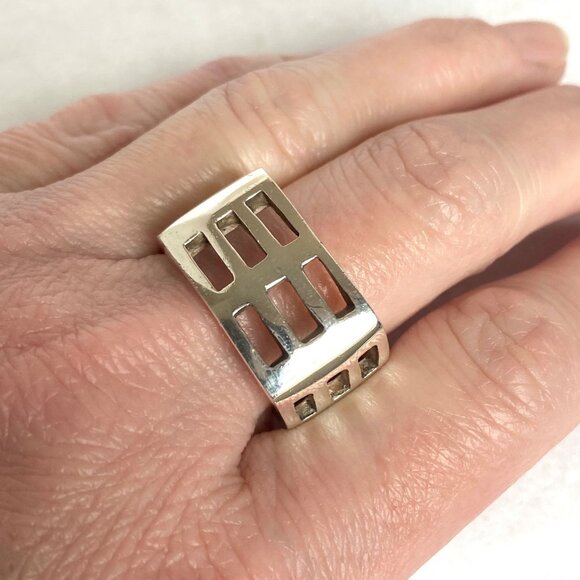 Sterling Silver 925 Square Chunky Geometric Cutout Unisex Band Ring Sz 11.5 - Picture 3 of 16